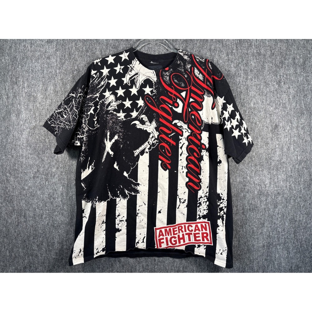 American Fighter Mens XL T-Shirt Black Eagle American Flag Graphic MMA Tee